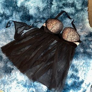 Victoria’s Secret lace and mesh baby doll two-piece 34D